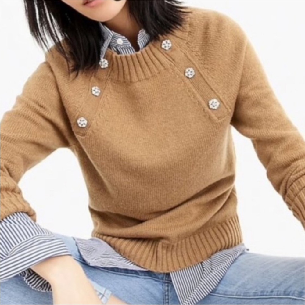 J. Crew Camel Button-Detail Sweater Lambs Wool XXS